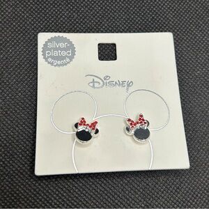 Disney Minnie Mouse Stud Earrings Silver Plated Red Bow Multicolored New 2mm